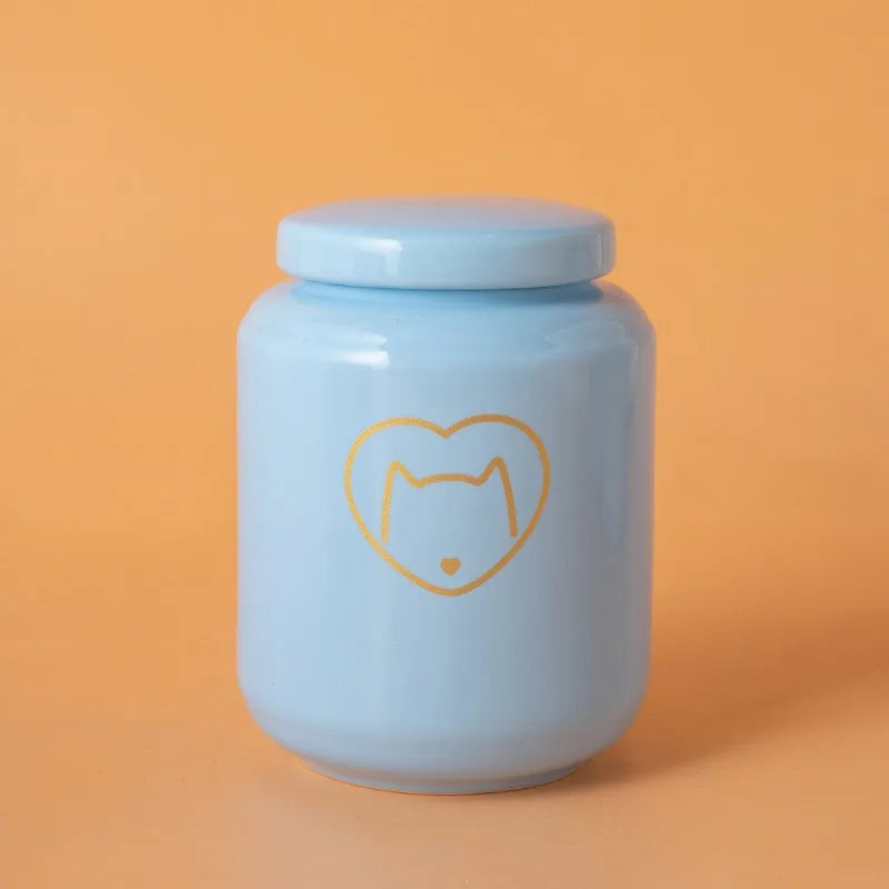 Handmade Eco-Friendly Classic Ceramic Cylindrical Dog Funeral Pet Cremation Urns with Multiple Pattern Decorations