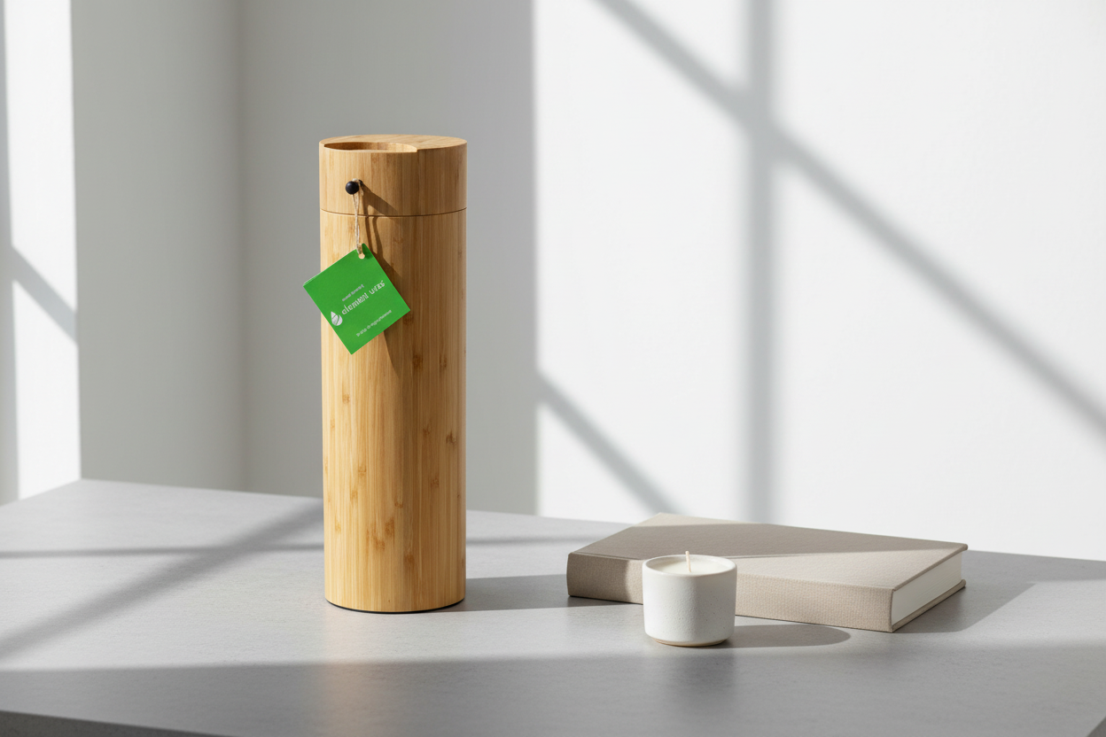 Bambus Streuurne naturfarben mit sicherem Verschluss