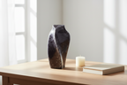 Keramik Urne schwarz Heart to Heart mit Marmoroptik