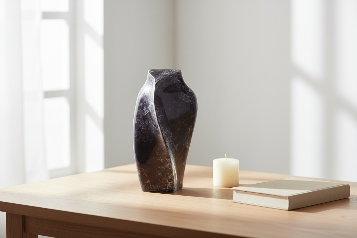 Keramik Urne schwarz Heart to Heart mit Marmoroptik