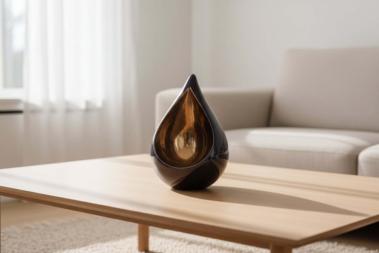 Keramik Miniurne schwarz Celest in Tropfenform mit Duokonzept