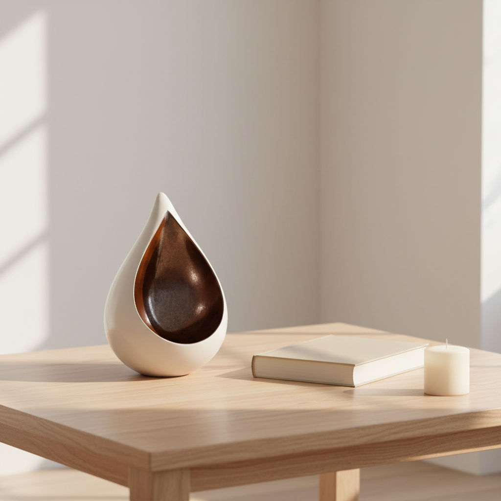 Keramik Urne weißrot Celest in Tropfenform mit Duoöffnung