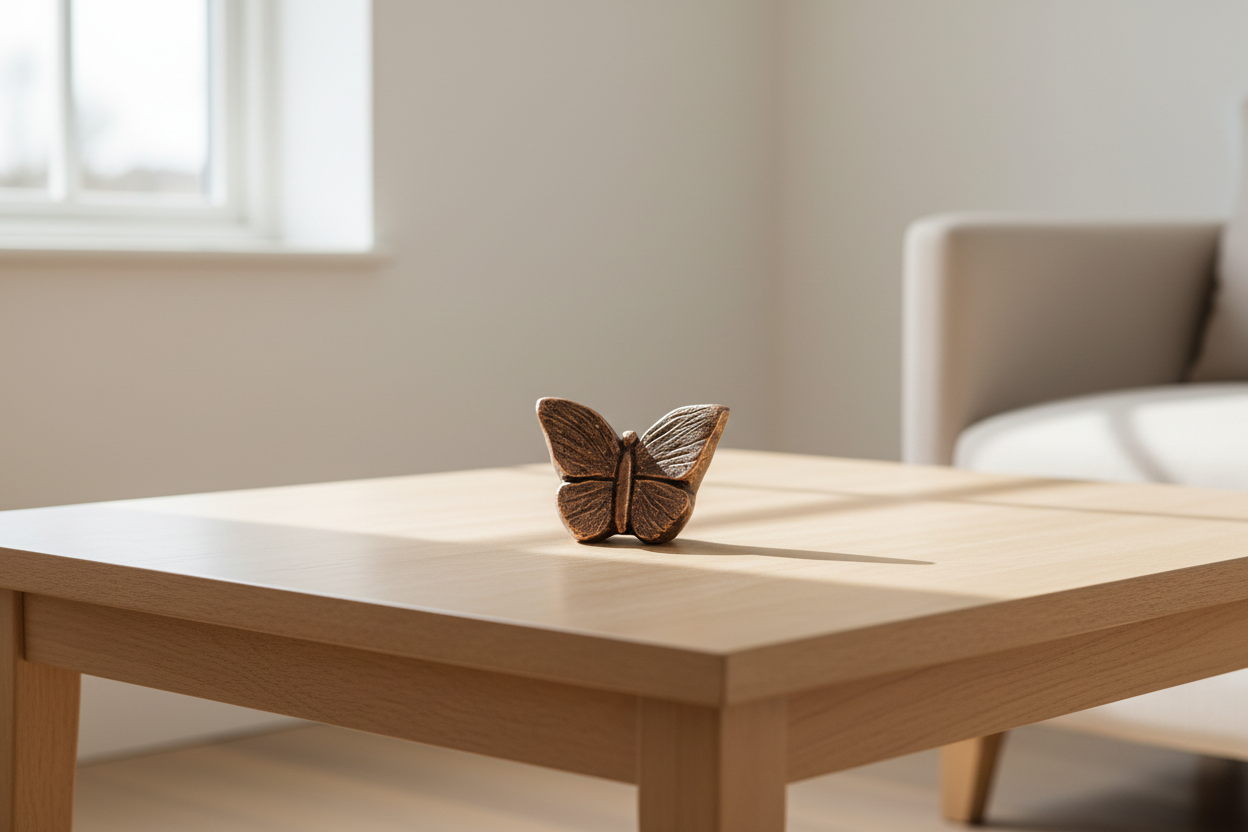 Keramik Miniurne bronzefarben Mariposa mit Schmetterlingsmotiv