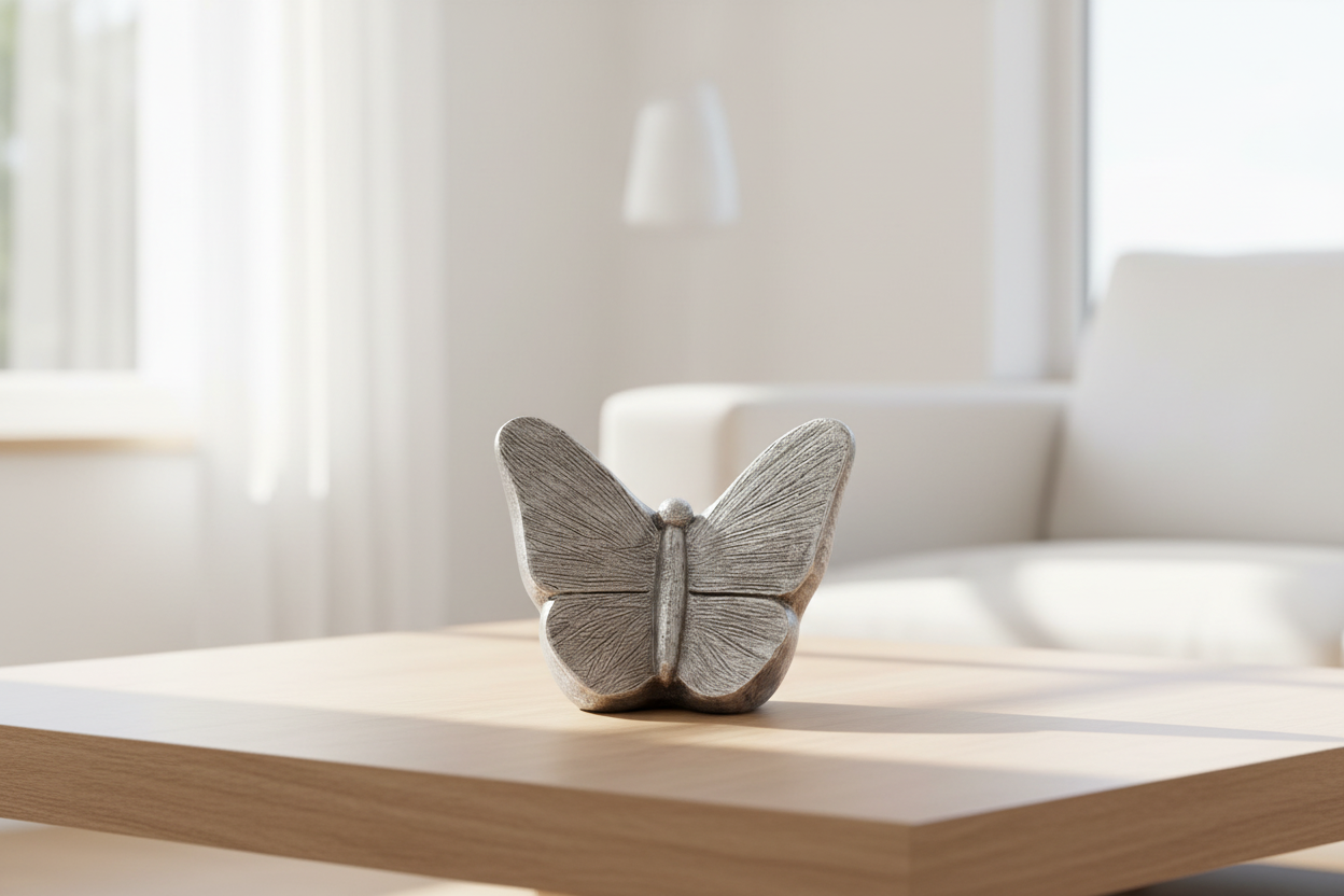 Keramik Urne silberfarben Mariposa mit Schmetterling