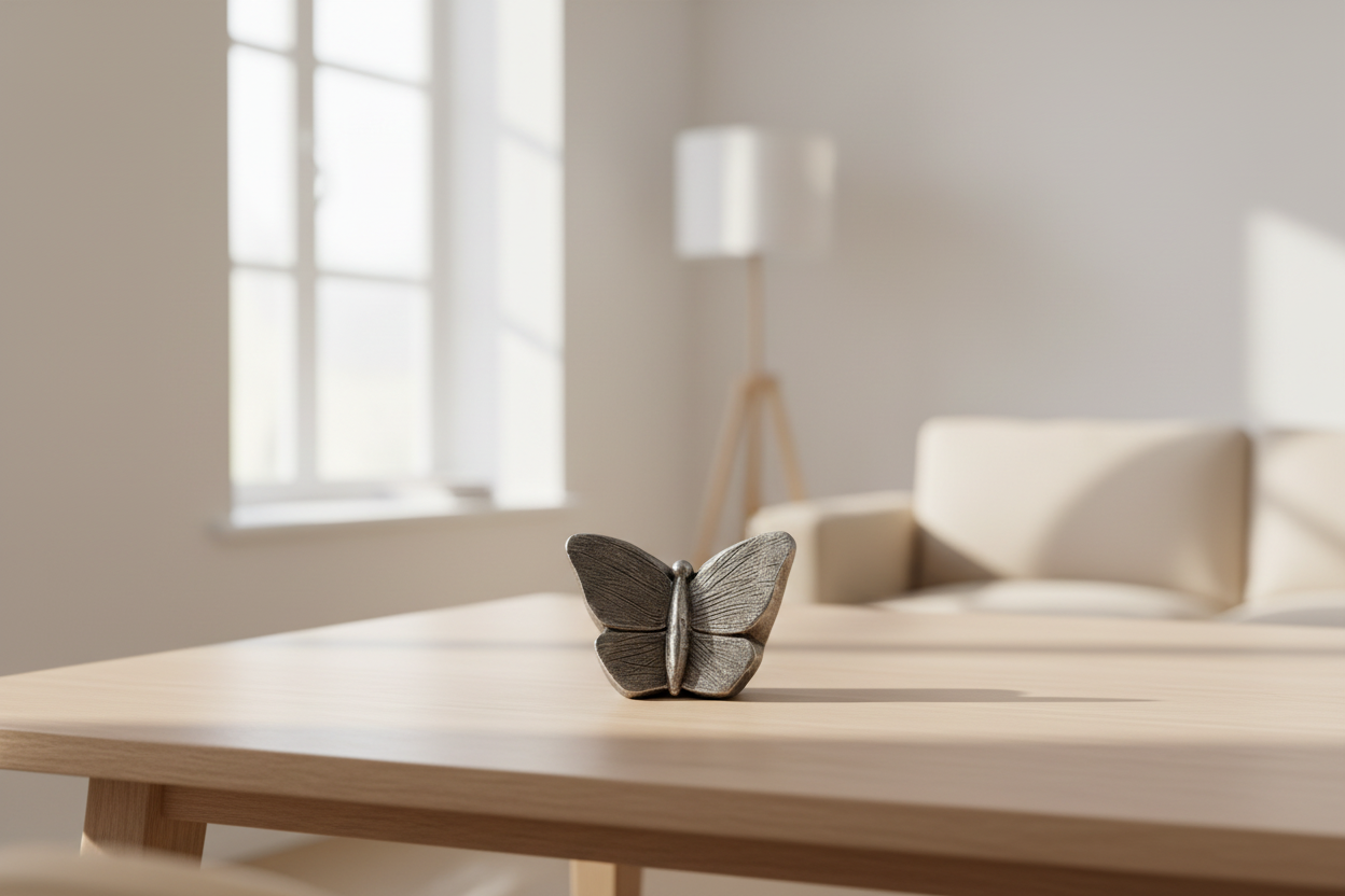 Keramik Miniurne silberfarben Mariposa mit Schmetterling