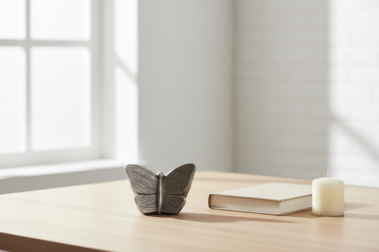 Keramik Miniurne silberfarben Mariposa mit Schmetterling