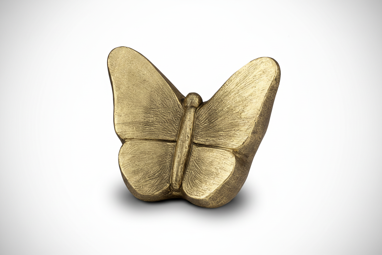 Keramik Urne naturfarben Mariposa mit bronzenem Schmetterlingsmotiv