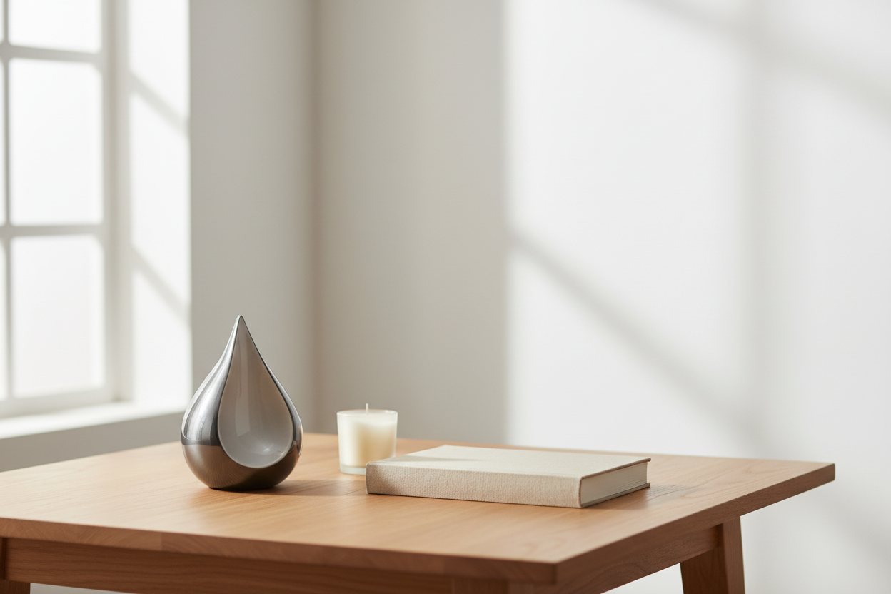 Metall Miniurne silberfarben in Tropfenform