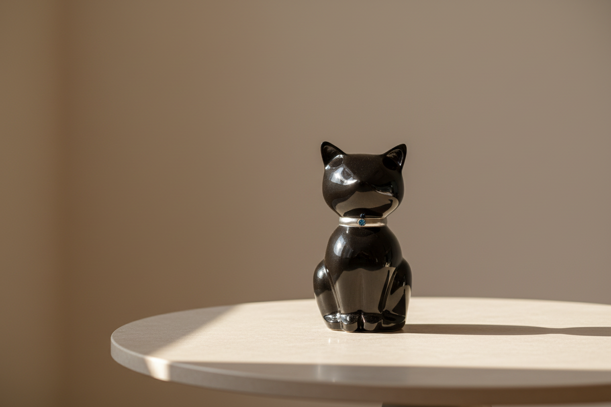 Metall Tierurne schwarz Nuna glänzend Katzenform