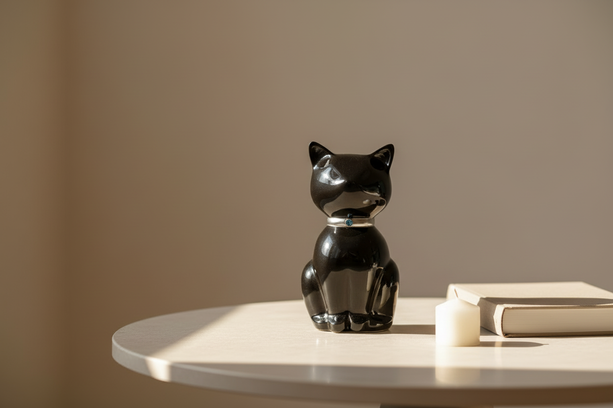 Metall Tierurne schwarz Nuna glänzend Katzenform