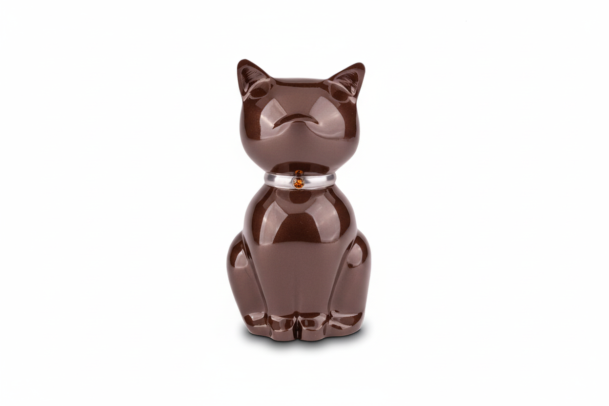 Metall Tierurne braun Nuna glänzend Katzenform