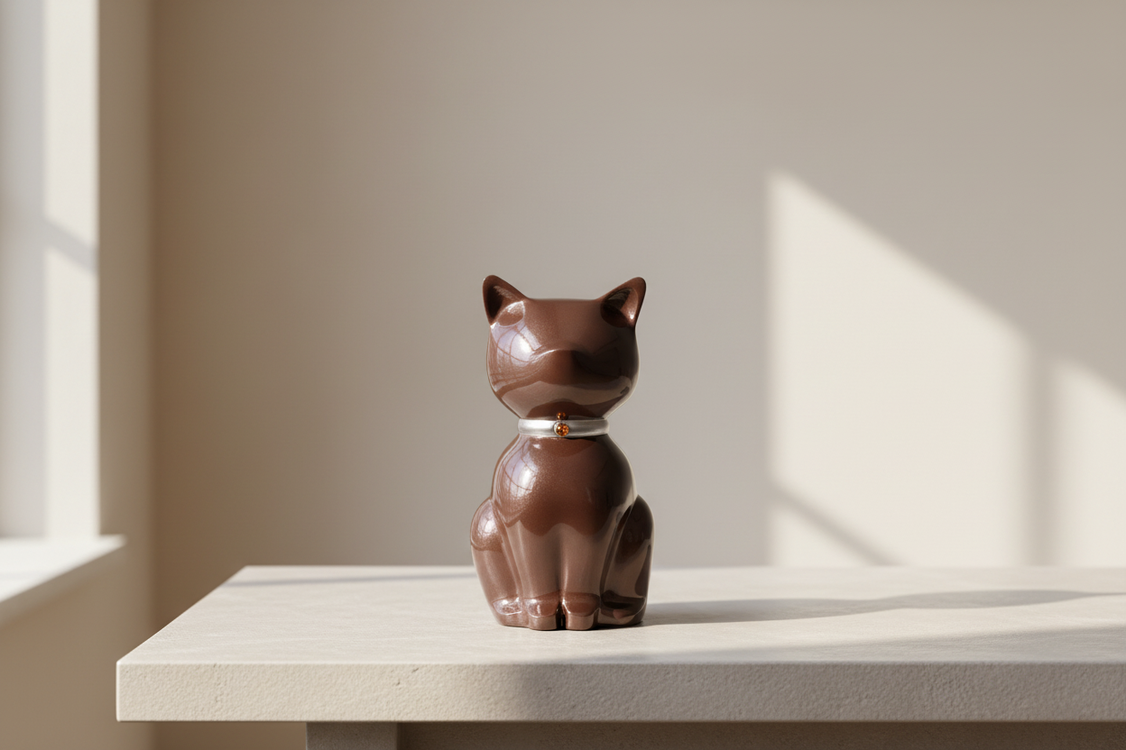 Metall Tierurne braun Nuna glänzend Katzenform