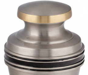 Metall Miniurne silberfarben mit schwarzen Streifen