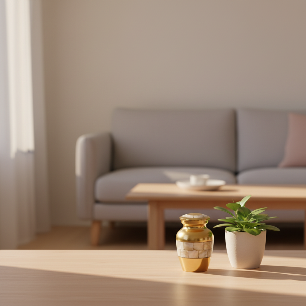 Metall Miniurne goldfarben mit Design