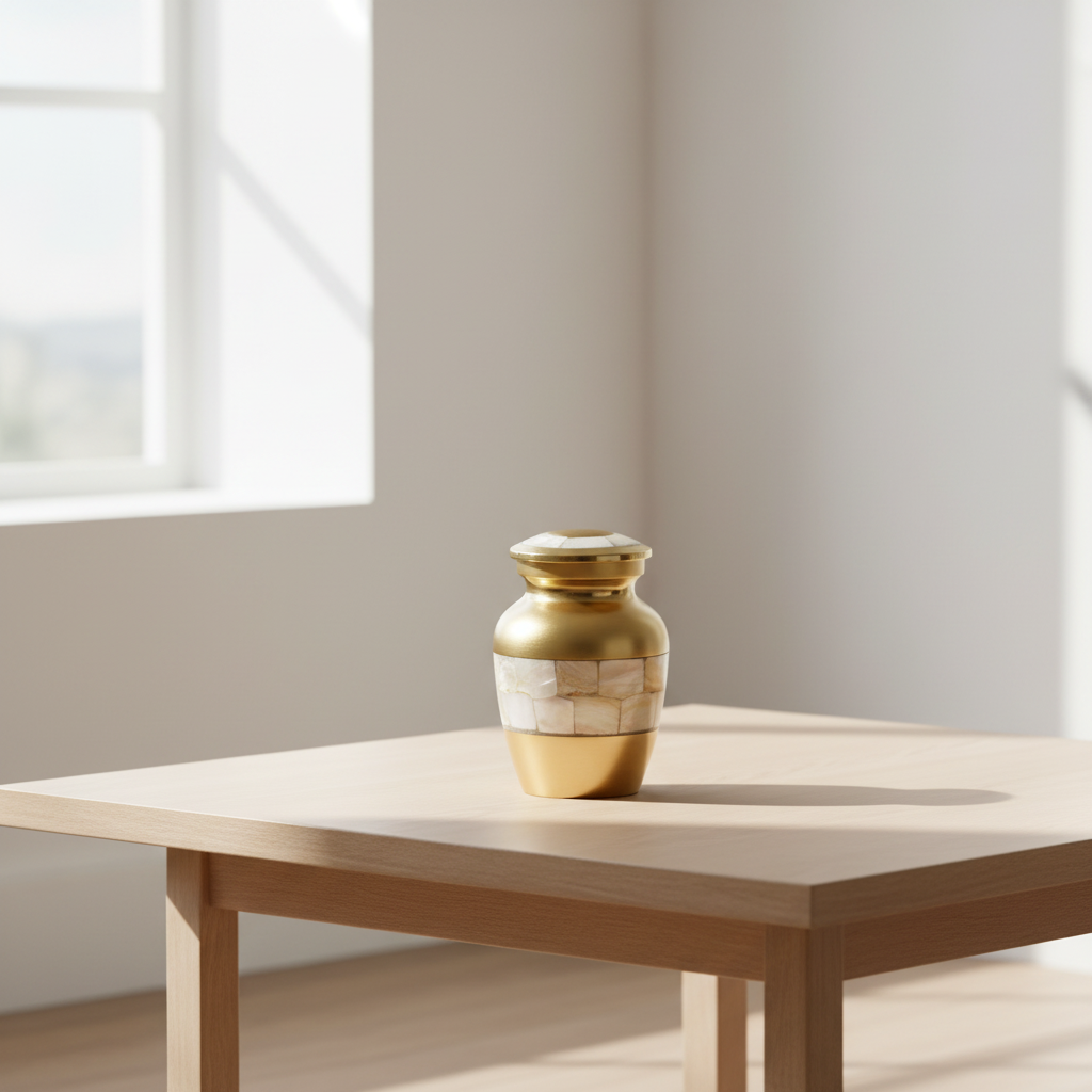 Metall Miniurne goldfarben mit Design