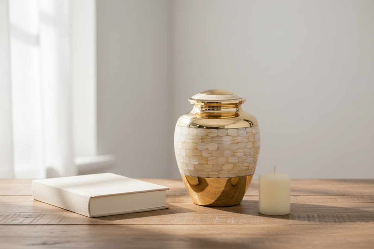 Metall Urne goldfarben schlicht