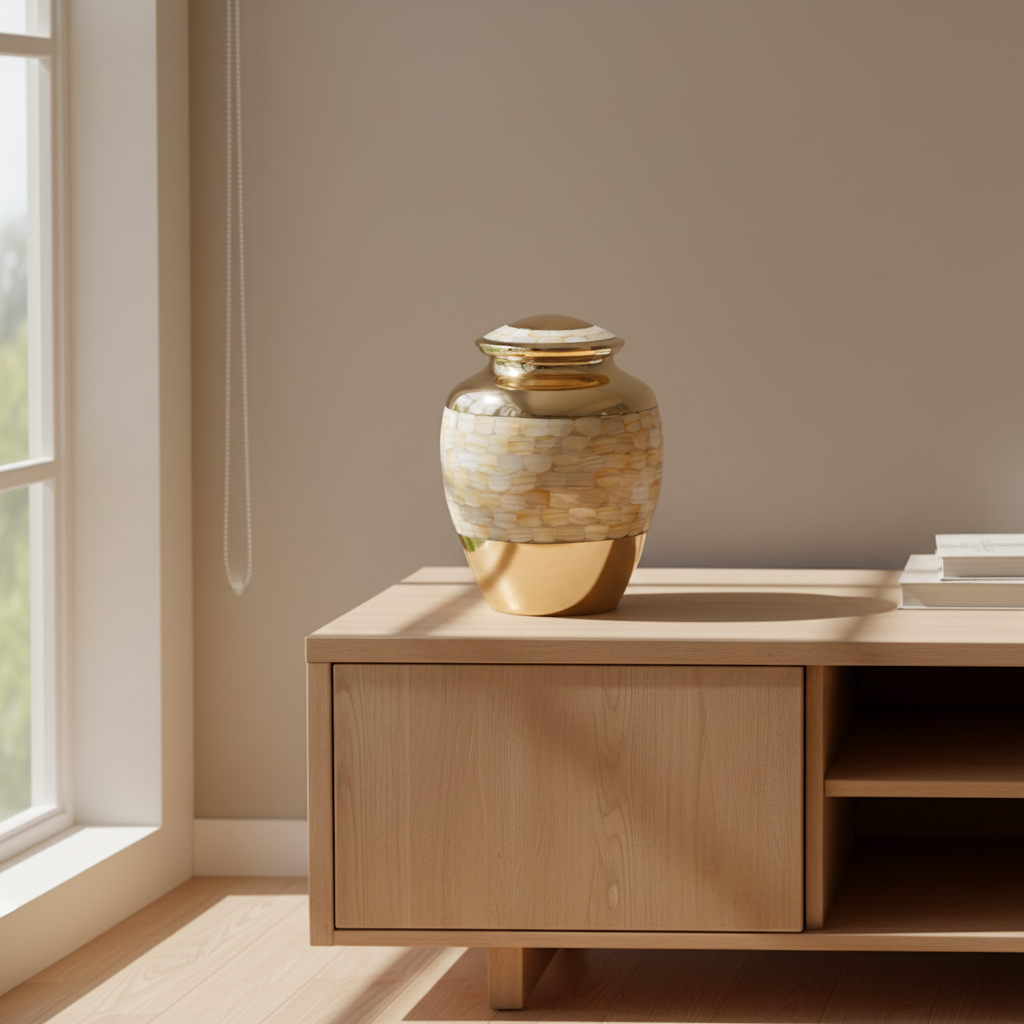 Metall Urne goldfarben schlicht