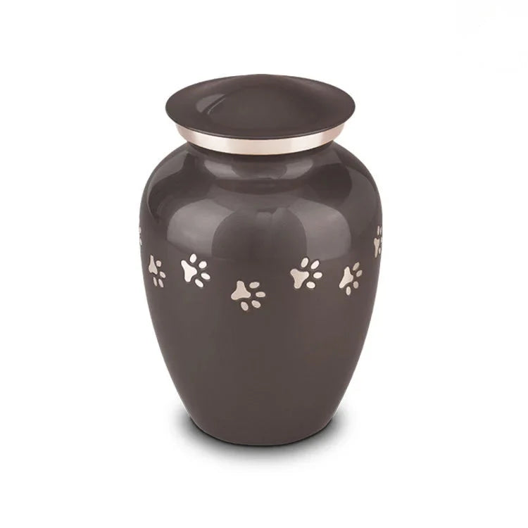 Metaal urn antracietgrijs en zilver met dierenpootjes groot klassiek