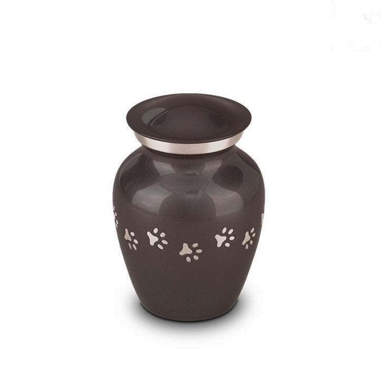 Metaal urn antracietgrijs en zilver met dierenpootjes klein klassiek