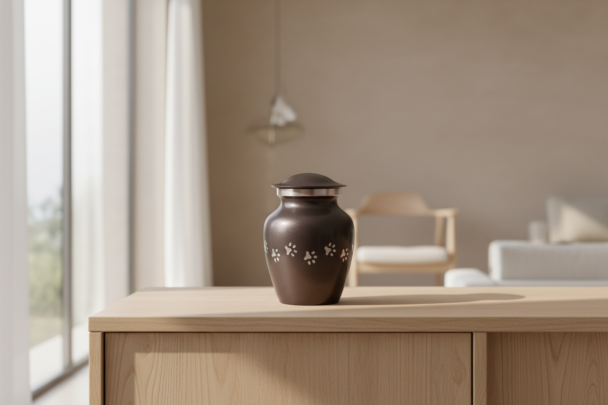 Metall Tierurne anthrazitgrau mit silberfarbenen Pfoten klassisch