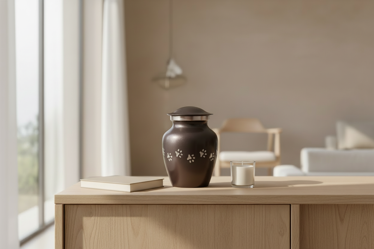 Metall Tierurne anthrazitgrau mit silberfarbenen Pfoten klassisch