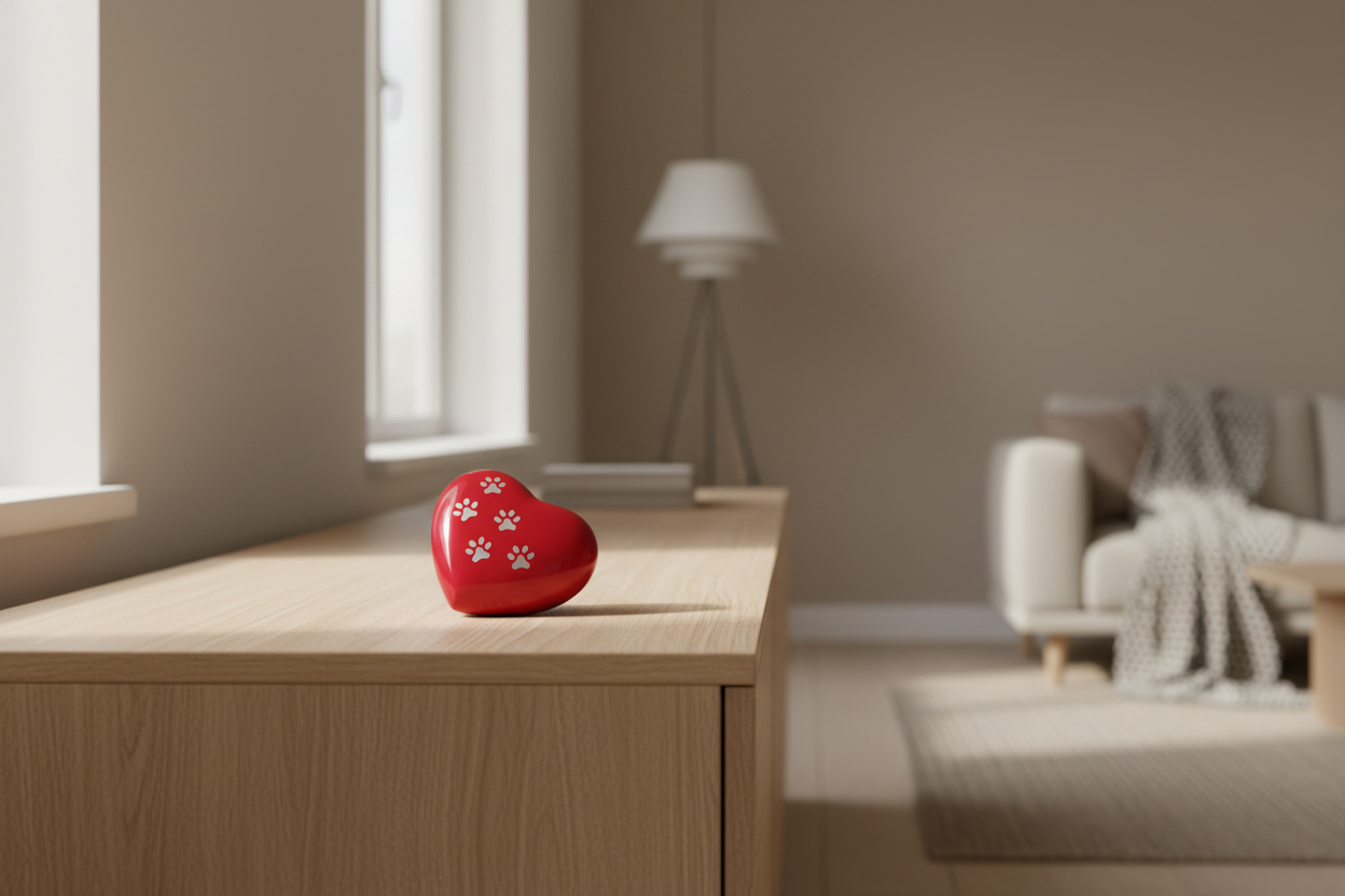 Metall Tierurne brillantrot in Herzform glänzend