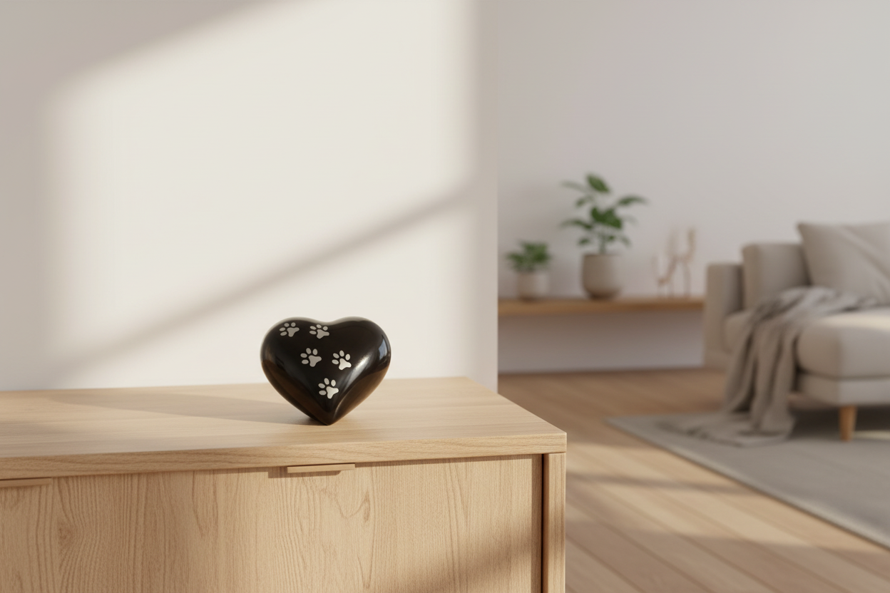 Metall Tierurne anthrazitgrau in Herzform glänzend Groß