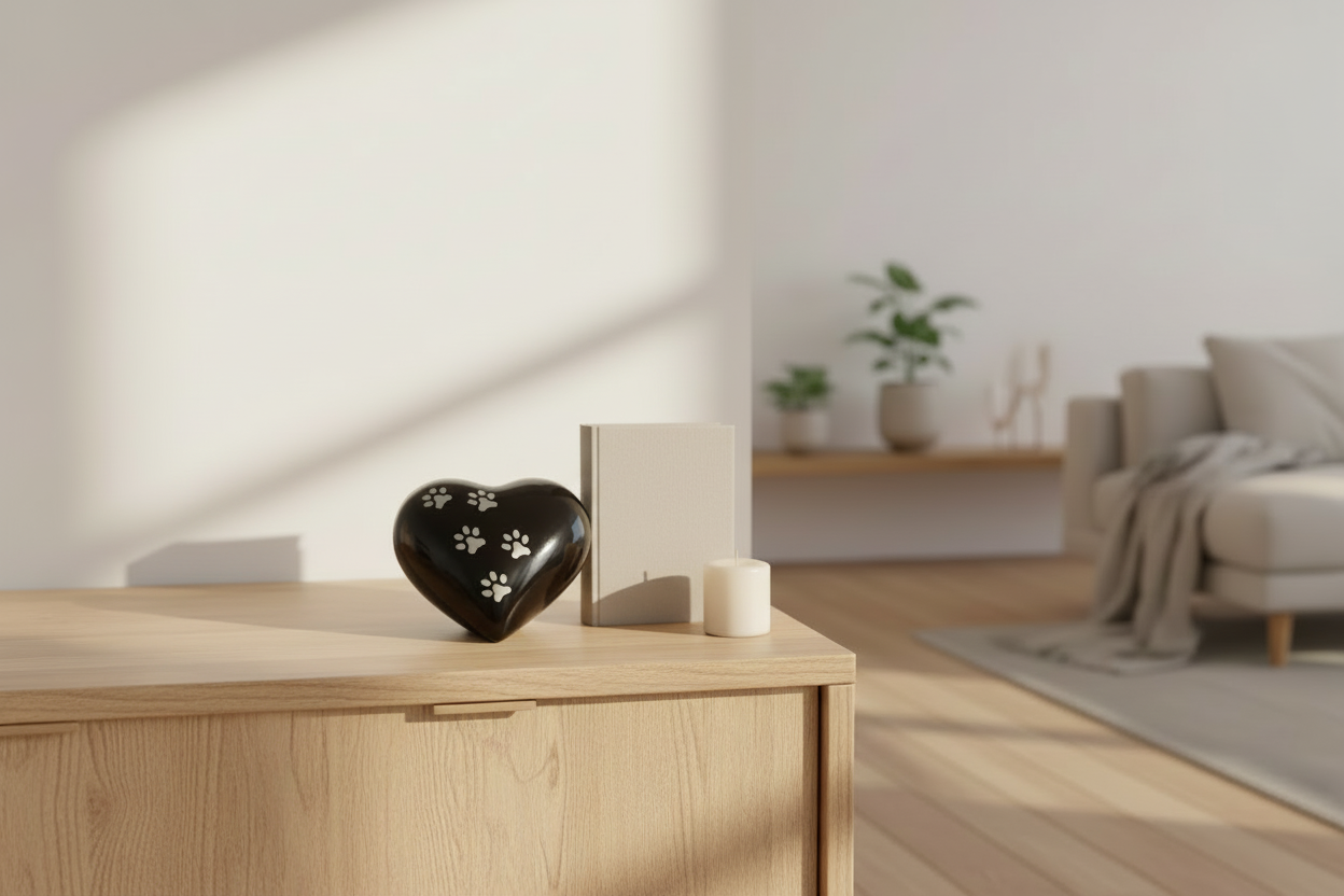 Metall Tierurne anthrazitgrau in Herzform glänzend Groß