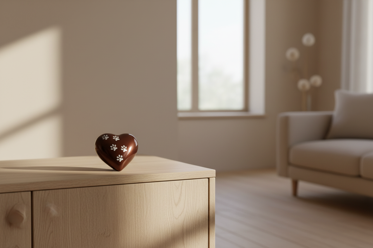 Metall Tierurne bronze in Herzform glänzend Groß