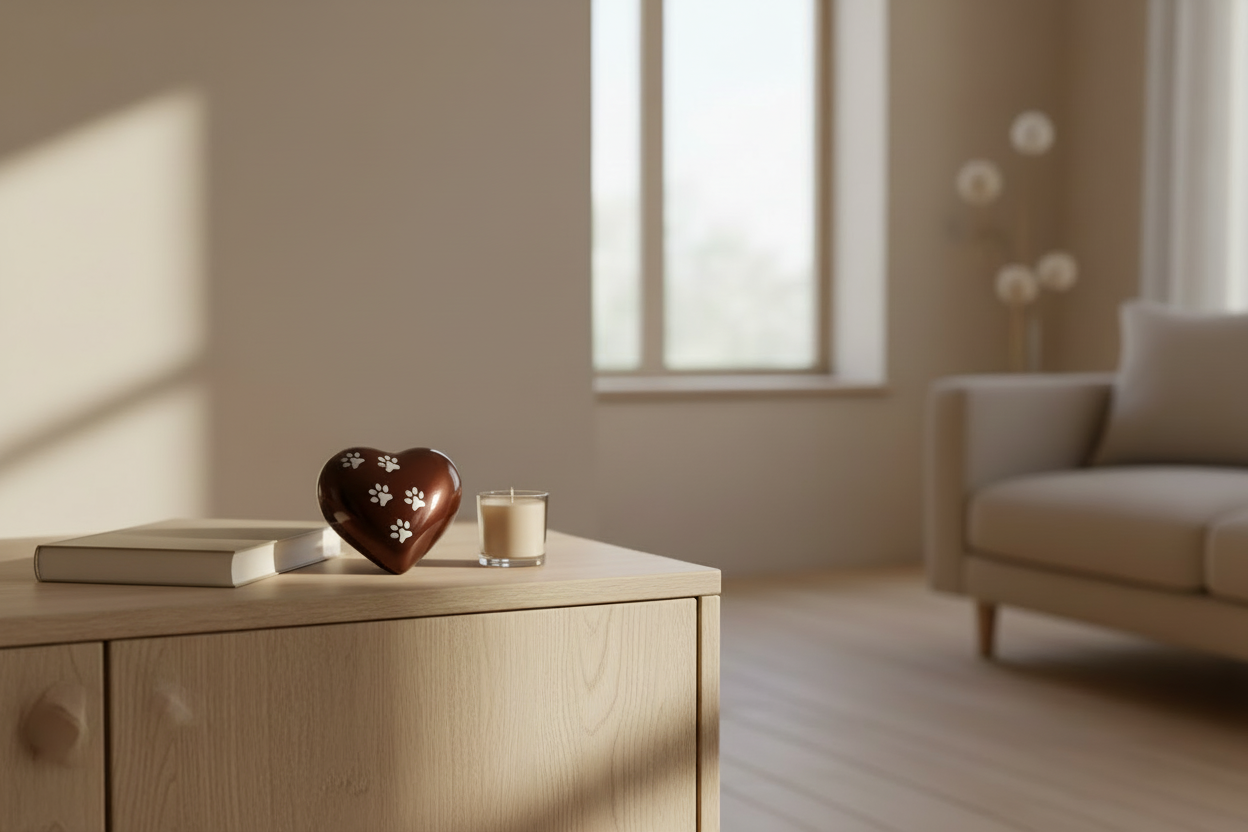 Metall Tierurne bronze in Herzform glänzend Groß