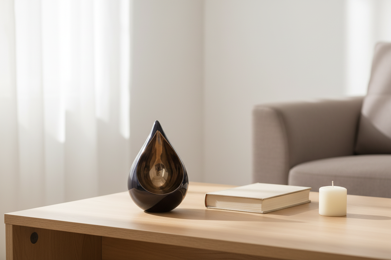 Keramik Urne schwarz Celest in Tropfenform mit Duoöffnung