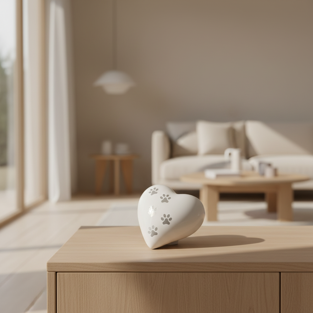 Metall Tierurne weiß in Herzform glänzend Groß