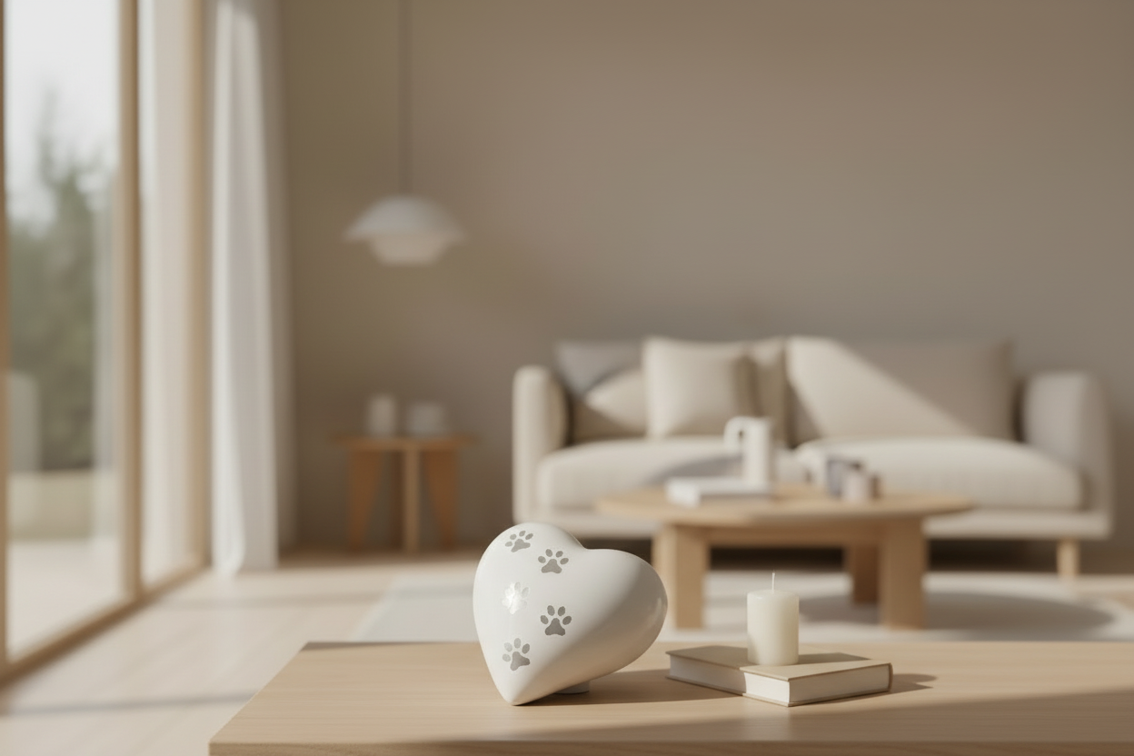 Metall Tierurne weiß in Herzform glänzend Groß