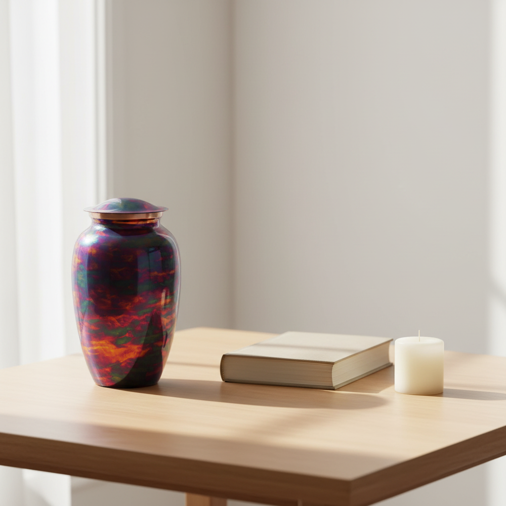 Metall Urne kupferfarben matt mit Rakumuster