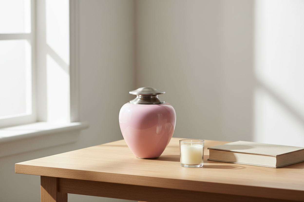 Metall Urne rosa mit silberfarbenen Akzenten Satori